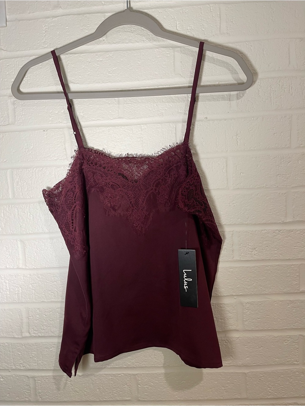 Lulu's Wine Lace-Trim Camisole Top